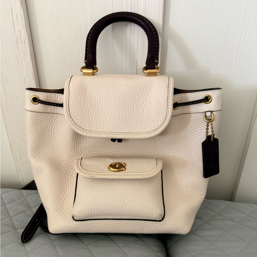 Coach Ivory Leather Backpack with Dark Brown Accents